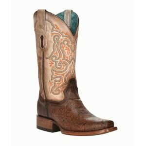 Corral Women's Floral Embroidery Square Toe Western Boots Brown Leather 7.5 NWT